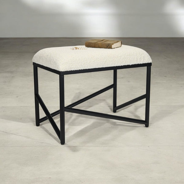 24 Inch Boucle Upholstered Accent Bench with Metal Legs for Bedroom Entryway
