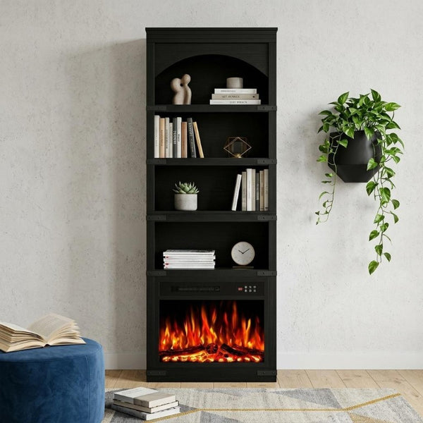 70 Inch Tall Four Shelf Wood Bookcase with Built in Usb Charging Ports for Home Office