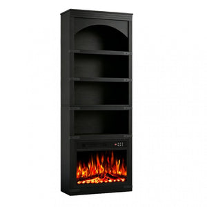 70 Inch Tall Four Shelf Wood Bookcase with Built in Usb Charging Ports for Home Office
