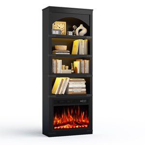 70 Inch Tall Four Shelf Wood Bookcase with Built in Usb Charging Ports for Home Office