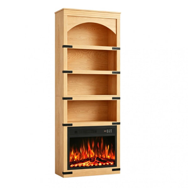 70 Inch Tall Four Shelf Wood Bookcase with Built in Usb Charging Ports for Home Office