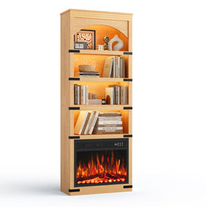 70 Inch Tall Four Shelf Wood Bookcase with Built in Usb Charging Ports for Home Office