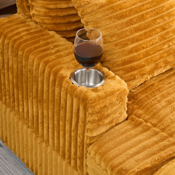 English Elm 39-inch Spring Corduroy Armchair and Ottoman Set with Cup Holder, Plush Sponge Cushions, 350lb Support Orange W1658S00074