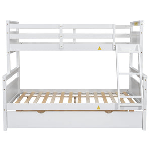 English Elm Twin Pine-over-Full Bunk Bed with Attached Ladder, Trundle & Full-Length Guardrail for Space-Saving Rooms White SM000208AAK-1