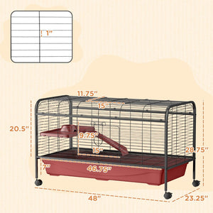 English Elm Pawhut Multi-level Rabbit Ferret Enclosure Steel Frame Rolling Wheels Feeder Ramp W2225P229487