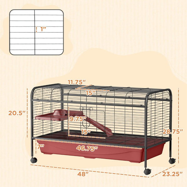 English Elm Pawhut Multi-level Rabbit Ferret Enclosure Steel Frame Rolling Wheels Feeder Ramp W2225P229487