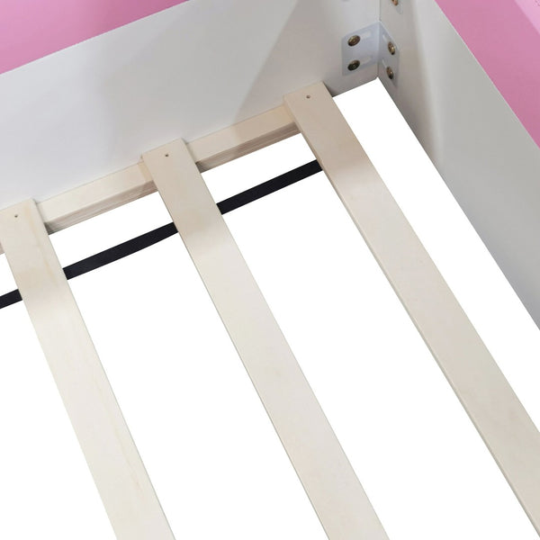 English Elm Twin Kids Platform Daybed with Fence Rail and Staircase Pu Upholstered Frame SF000153AAH-1