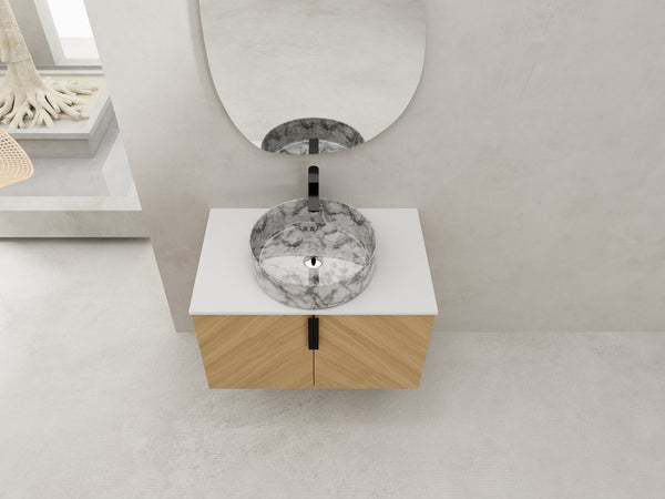 English Elm 30" Contemporary Bathroom Vanity With Art Sink, Wall-Mounted Design & Durable Plywood Construction W999S00446