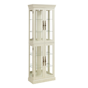 English Elm Lighted Glass Curio Display Cabinet with Quiet Hinge, Internal LED Lighting, Adjustable Shelves, Vintage Carved Handle Antique White W2275P199812