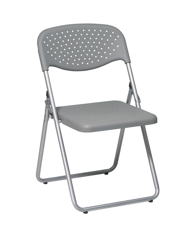 OSP Home Furnishings Folding Chair with Ventilated Contoured Seat Steel Frame for Events and Meetings Grey FC8000NS-2