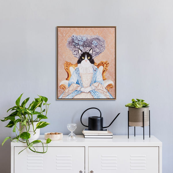 JLA Home Madison Park - Bohemian Framed Canvas Art — Whimsical Cat Portrait by Carol Lew with Embossed Gold Frame, 16.5x20.5" Queen Bridger ID95C-0044