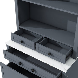 English Elm Modern Tall Kitchen Pantry Set of Two with Faux Marble Top and Glass Holders Gray SP000175AAE