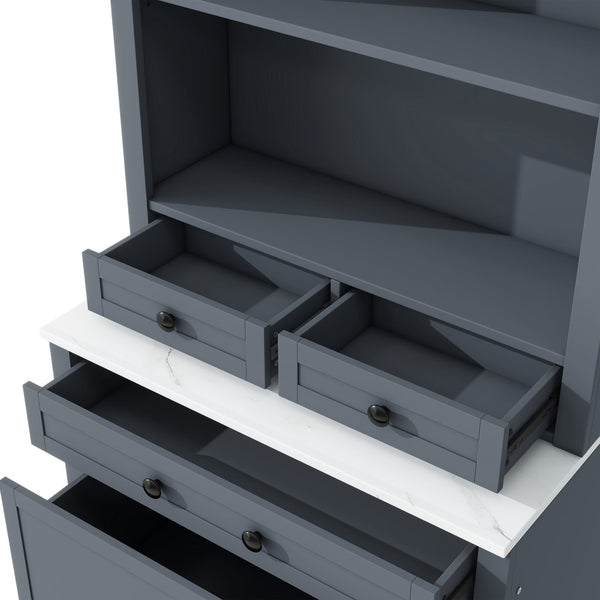 English Elm Modern Tall Kitchen Pantry Set of Two with Faux Marble Top and Glass Holders Gray SP000175AAE