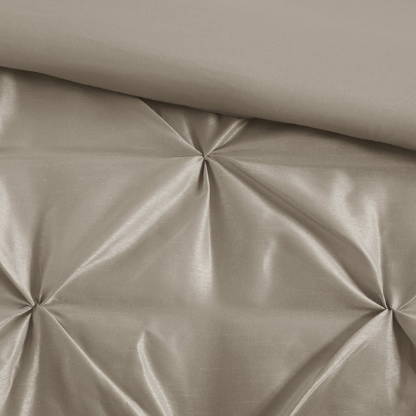 English Elm 7-piece Queen Tufted Pleated Comforter Set with Shams Bed Skirt Decorative Pillows Taupe B035P463172