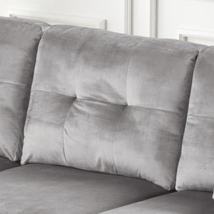 English Elm Velvet Reversible Sectional Sofa with LED Lights, Tufted Cushions, Nailhead Trim & Throw Pillows B016P406026