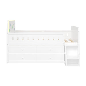 English Elm Wooden Full Bed Frame with Led Headboard Four Storage Drawers and Ladder Shelf White N7090004028K