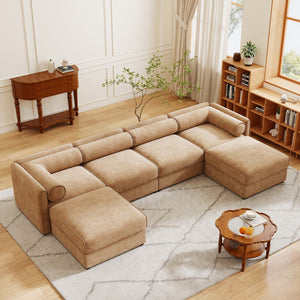 English Elm Modular U-Shaped Sectional Sofa With Storage Ottoman, Deep Seating & Ergonomic Support In Camel W714S01232