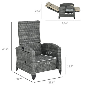 English Elm Reclining Outdoor Wicker Lounge Chair with Side Tray Thick Cushions Patio Resort T3971P444387