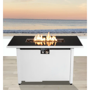 English Elm 43" Rectangular Fire Pit with 50,000 BTU, Smoked Glass Windshield, Steel Frame, Concealed Tank Cover B120S00049