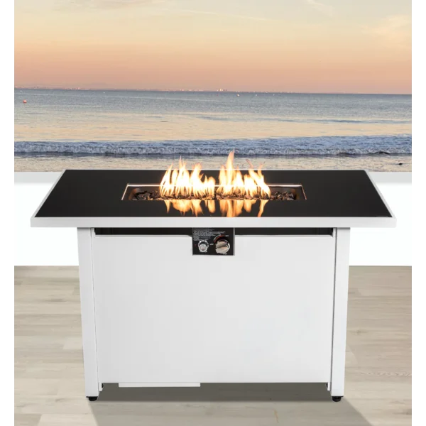 English Elm 43" Rectangular Fire Pit with 50,000 BTU, Smoked Glass Windshield, Steel Frame, Concealed Tank Cover B120S00049