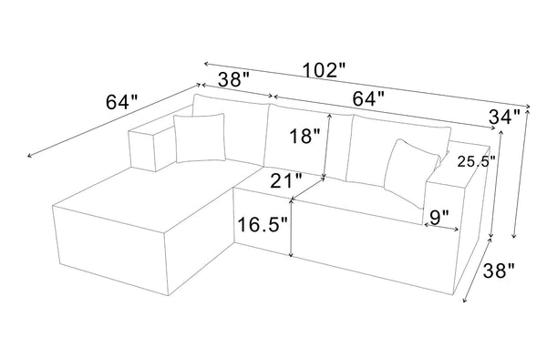 English Elm Full Corduroy Sectional Sofa with Foam Cushions Ready to Use Straight From the Box B2748S00056