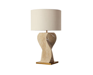 Sunpan ANUSHA Table Lamp - Hand-Carved Solid Travertine Base, Textured Shade & Warm Brass Accents, 30" Tall 112157