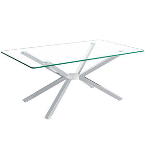 English Elm 39.37" Rectangular Clear Tempered Glass Coffee Table With Sleek Silver Metal Legs For Modern Living Room W241P227959