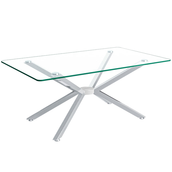 English Elm 39.37" Rectangular Clear Tempered Glass Coffee Table With Sleek Silver Metal Legs For Modern Living Room W241P227959