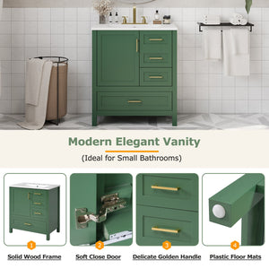 English Elm 30" Green Modern Bathroom Vanity with Ceramic Sink, Solid Wood Frame, Soft-Close Doors & Drawers N729P177787F