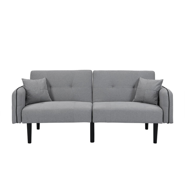 English Elm Folding Ottoman Sofa Bed with Stereo Speakers, Gray Linen Convertible Sofa Chair Bed, Space-Saving W2297S00016