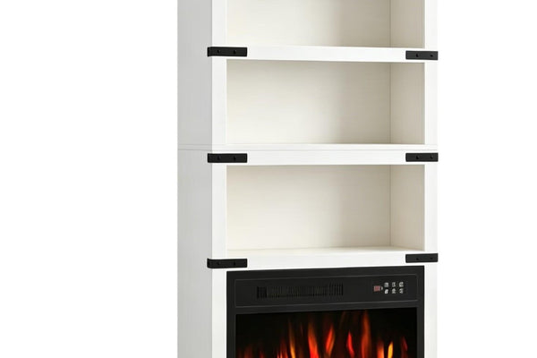 70 Inch Tall Four Shelf Wood Bookcase with Built in Usb Charging Ports for Home Office