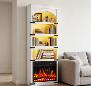 70 Inch Tall Four Shelf Wood Bookcase with Built in Usb Charging Ports for Home Office