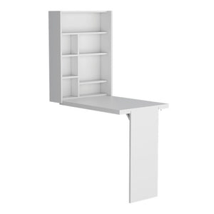 HomeRoots 36 Inch Folding Wall Mounted White Wood Desk Space Saving Home Office Writing Surface 738009