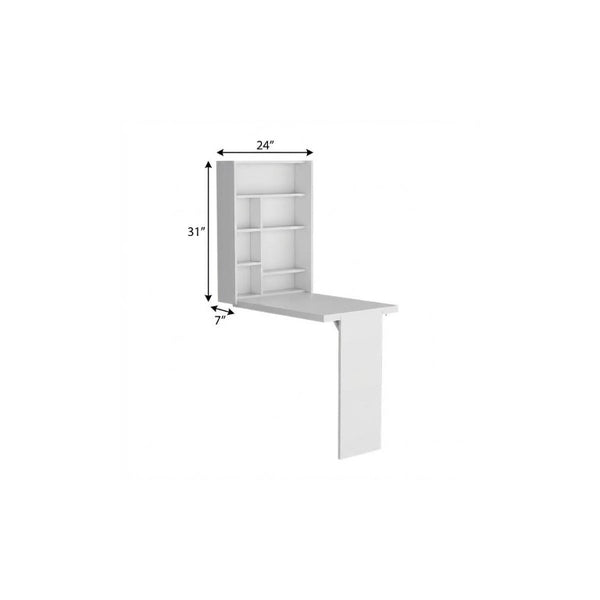 36 Inch Folding Wall Mounted White Wood Desk Space Saving Home Office Writing Surface