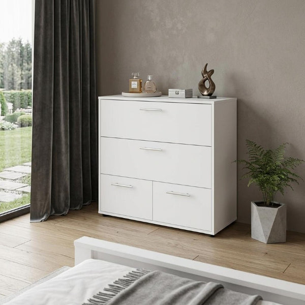 HomeRoots 24 Inch White Wood Three Drawer Double Dresser for Bedroom Storage Organization 738037