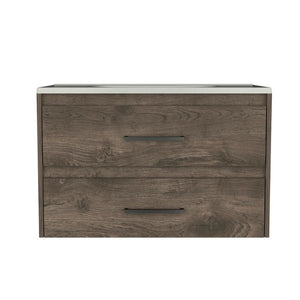 32 Inch Floating Bathroom Vanity in Dark Brown Wood Finish with Dual Drawers