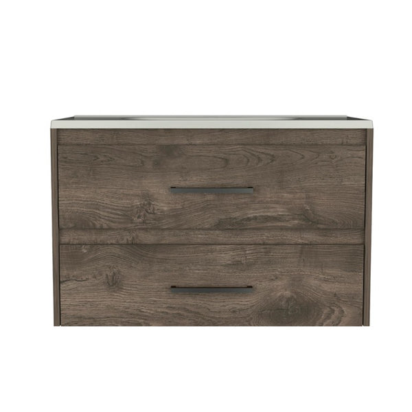 32 Inch Floating Bathroom Vanity in Dark Brown Wood Finish with Dual Drawers