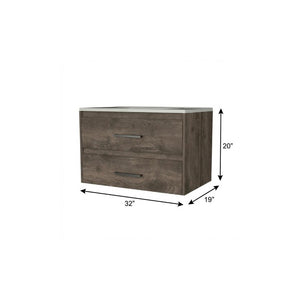 32 Inch Floating Bathroom Vanity in Dark Brown Wood Finish with Dual Drawers