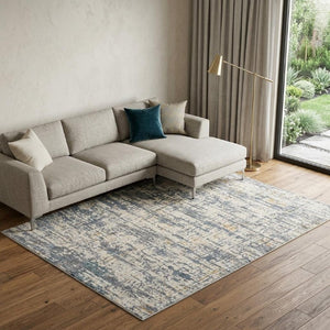 10 X 14 Abstract Blue Taupe Polyester Area Rug Stain Resistant Modern Living Room