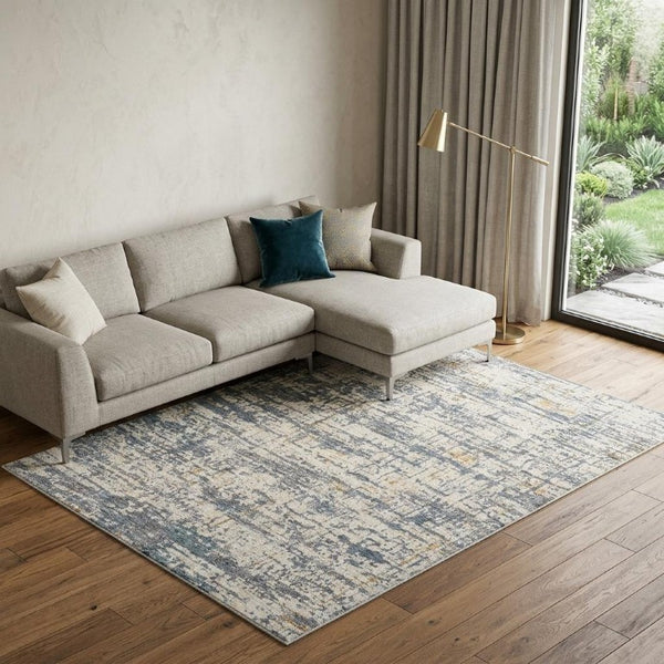 10 X 14 Abstract Blue Taupe Polyester Area Rug Stain Resistant Modern Living Room