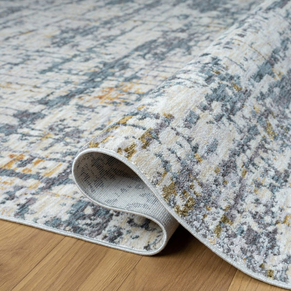 10 X 14 Abstract Blue Taupe Polyester Area Rug Stain Resistant Modern Living Room
