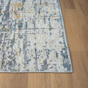 10 X 14 Abstract Blue Taupe Polyester Area Rug Stain Resistant Modern Living Room