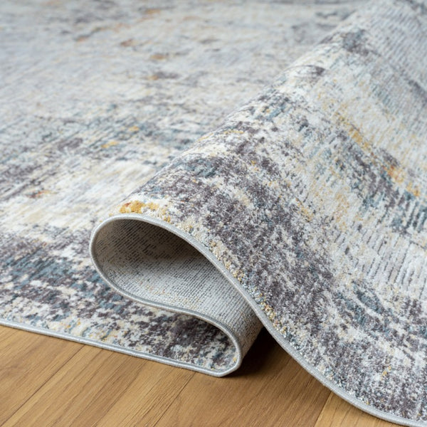 10 X 14 Abstract Polyester Area Rug in Gray Brown Stain Resistant Modern Style