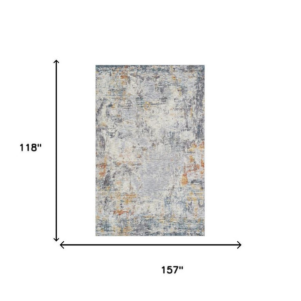 10 X 14 Abstract Polyester Area Rug in Gray Brown Stain Resistant Modern Style