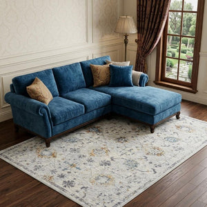 10 X 14 Floral Area Rug in Gray and Blue Stain Resistant Polypropylene Indoor