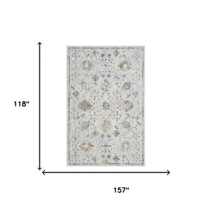 10 X 14 Floral Area Rug in Gray and Blue Stain Resistant Polypropylene Indoor