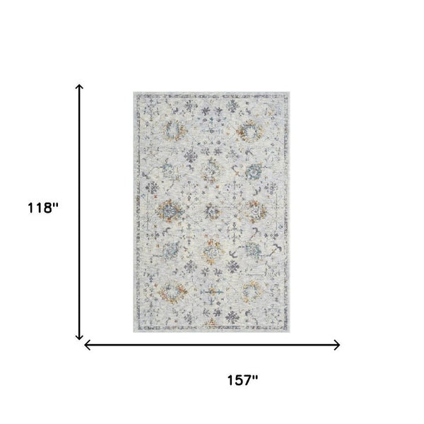 10 X 14 Floral Area Rug in Gray and Blue Stain Resistant Polypropylene Indoor