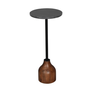 HomeRoots 22 Inch Marble Top Iron Pedestal Round End Table for Living Room Accent Decor 738084