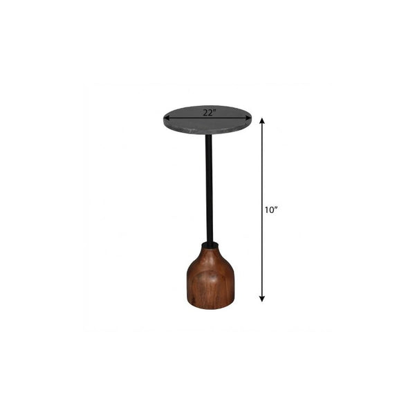 22 Inch Marble Top Iron Pedestal Round End Table for Living Room Accent Decor