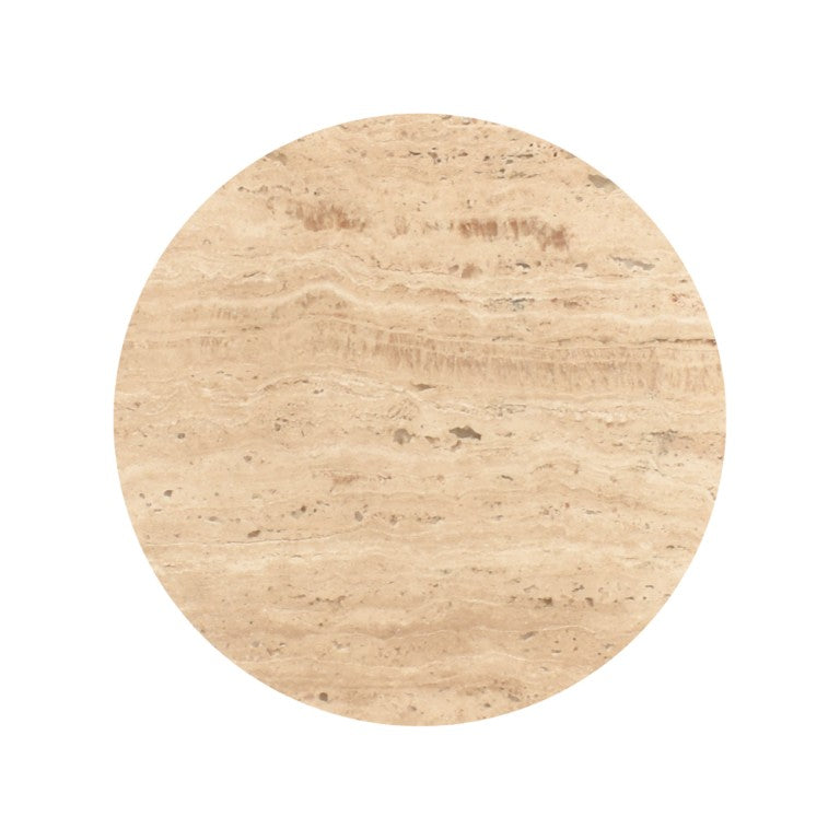 HomeRoots 10 Inch Marble Top Round Pedestal End Table with Iron and Wood Base Glam Accent Beige / Brown 738086